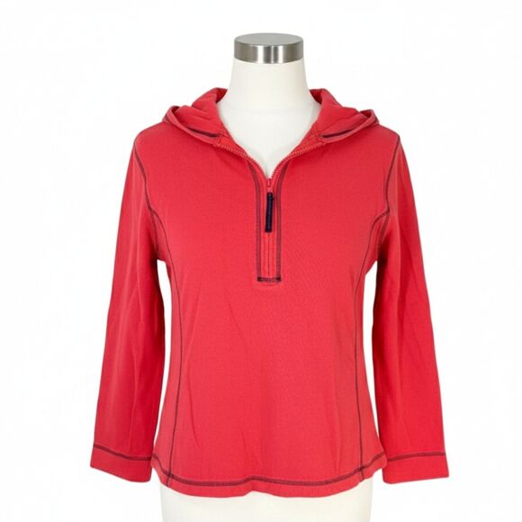 Sag Harbor Red 3/4 Zip Textured Contrast Stitch Pullover Hoodie Sz L - Picture 4 of 11